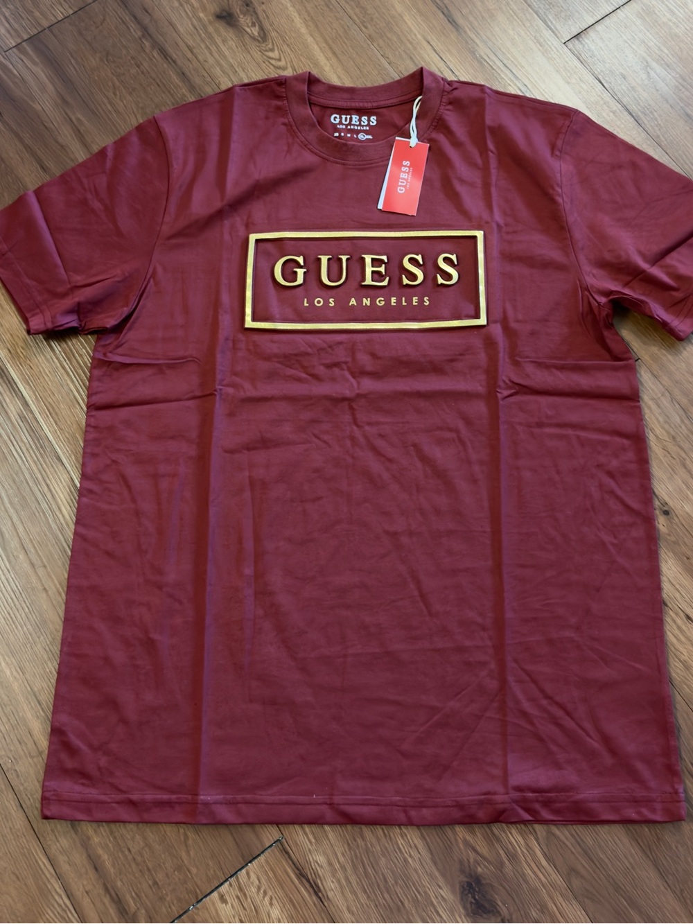 GUESS Men's Burgundy Logo T-Shirt